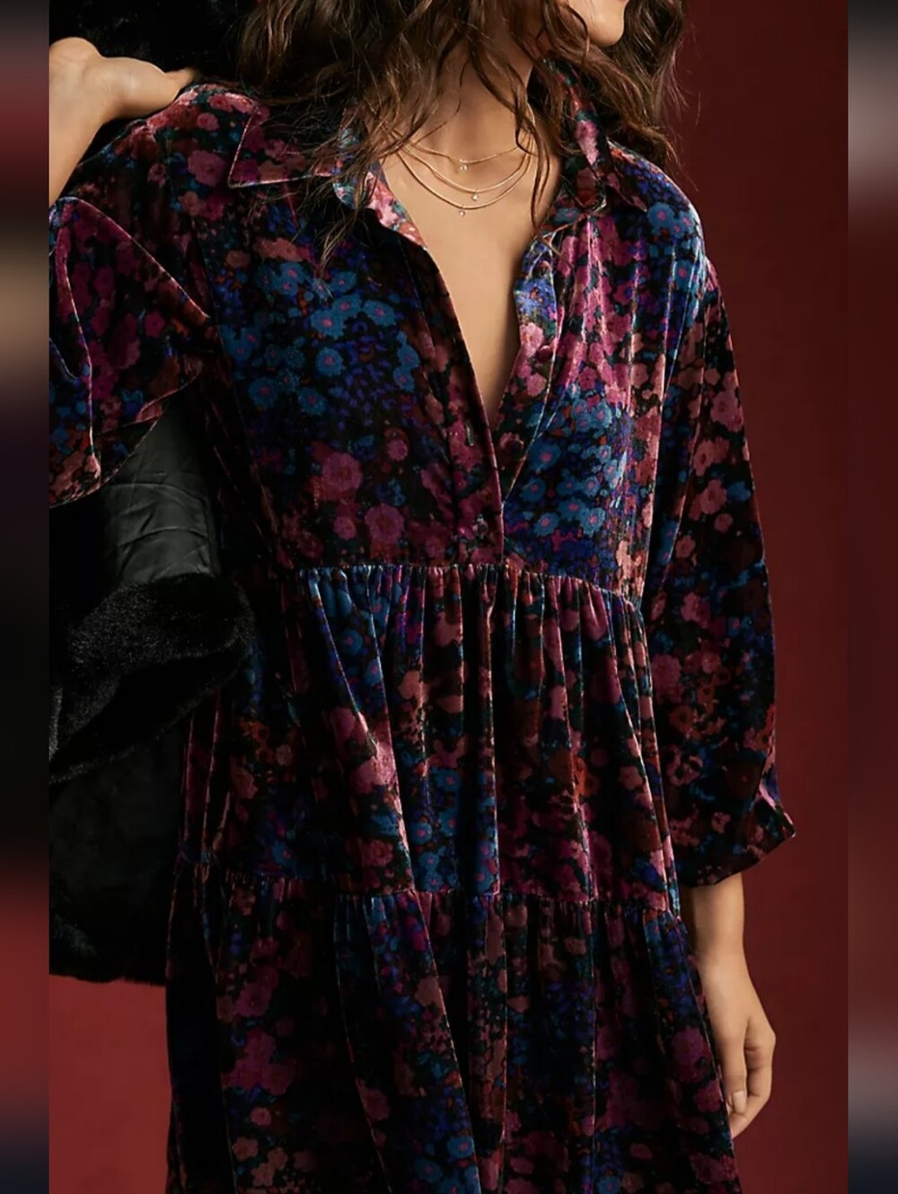 The Bettina Tiered Mini Shirt Dress by Maeve